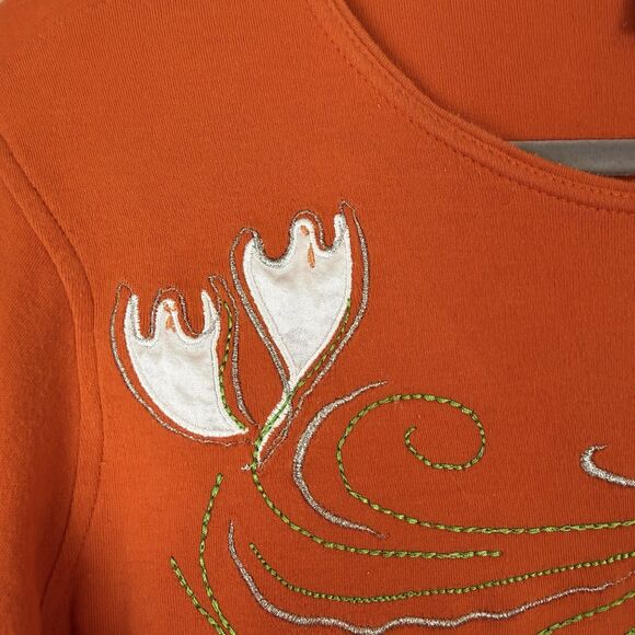 Vtg Halloween Long Sleeve Top Women Large Orange Embroidered Ghost Witch 90s Y2K - Picture 4 of 11